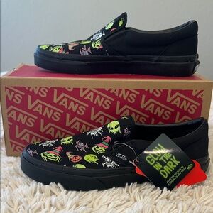 Vans Classic Slip On Triply Dip black glow on the dark Halloween shoes size 3